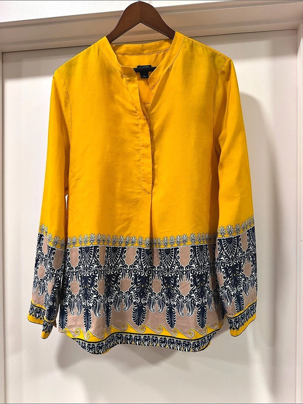 J.Crew Paisley Border Print Blouse Yellow Blue XL